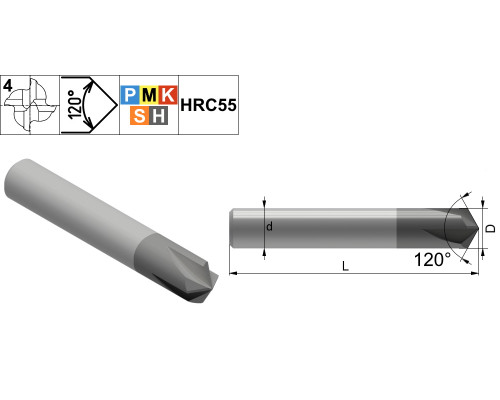 PMK42.z4.03.XX.57.SF120 TiAlN Фреза для снятия фасок твердосплавная по металлу