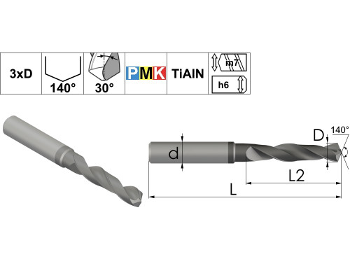 DPMK1.151.16.50.115.TiAlN Сверло твердосплавное по металлу 15,1 мм