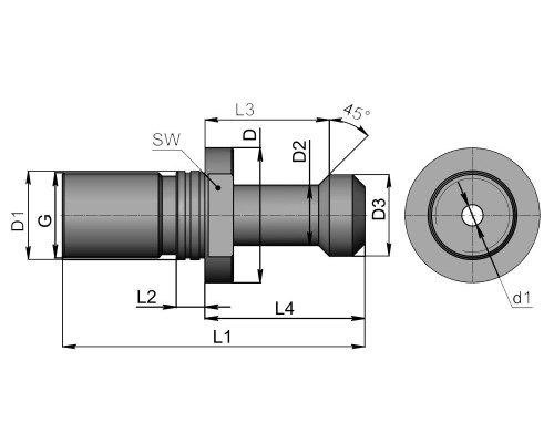 PS-BT50-45-HO-OM Штревель с отверстием под СОЖ, с уплотнительным кольцом