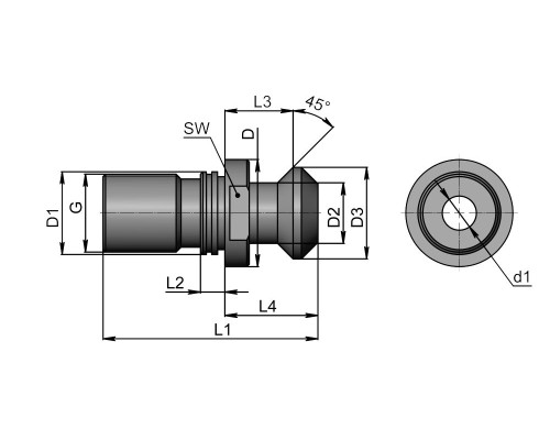PS-BT40-MAZAK-HO-OM Штревель с отверстием под СОЖ, с уплотнительным кольцом