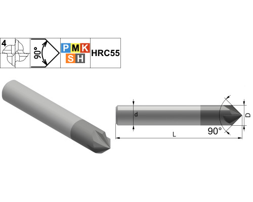 PMK41.z4.03.XX.50.SF90 TiAlN Фреза для снятия фасок твердосплавная по металлу