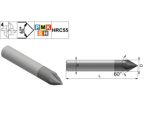 PMK40.z4.10.XX.72.SF60 TiAlN Фреза для снятия фасок твердосплавная по металлу