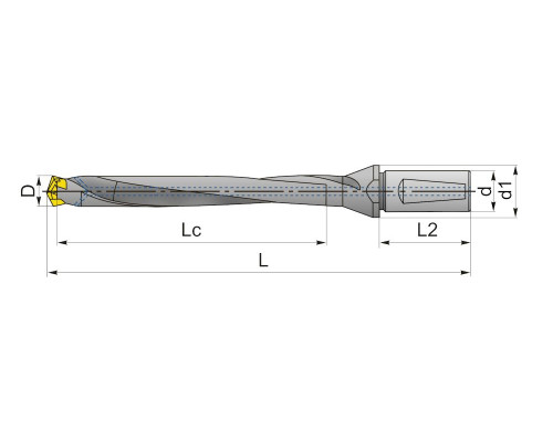 QD120/129-16-8D-CA Корпусное (модульное) сверло со сменной головкой, внутренний подвод СОЖ