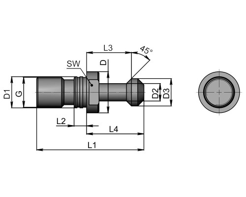 PS-BT30-45-O-OM Штревель без отверстия под СОЖ, с уплотнительным кольцом