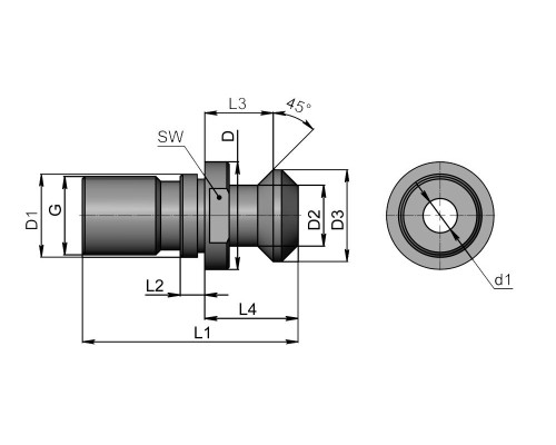 PS-BT40-MAZAK-H-OM Штревель с отверстием под СОЖ, без уплотнительного кольца