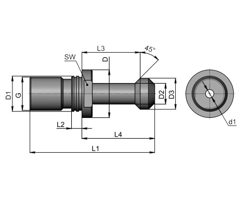 PS-BT40-45-HO-OM Штревель с отверстием под СОЖ, с уплотнительным кольцом