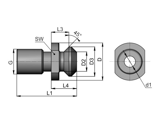 PS-CAT40x45-HAAS-H Штревель с отверстием под СОЖ, без уплотнительного кольца