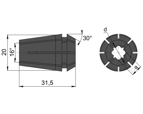 Цанга для метчика ER20G-M4-4-3,15